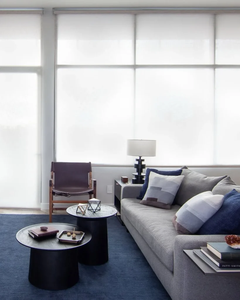 Floating nightstand and bed in a clutter-free bedroom