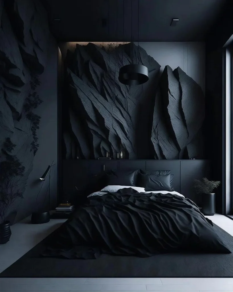 Sculpted Stone Wall Bedroom