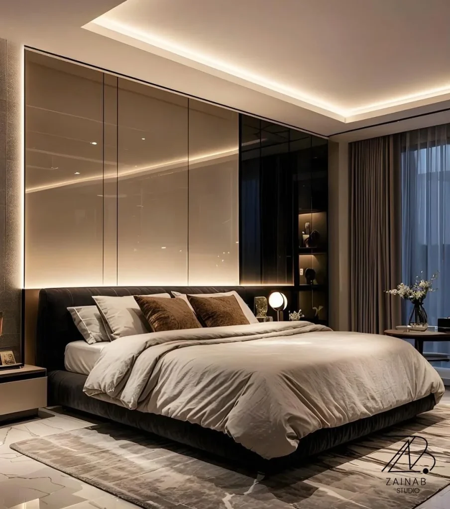 Sleek Contemporary Bedroom with Glossy Panels