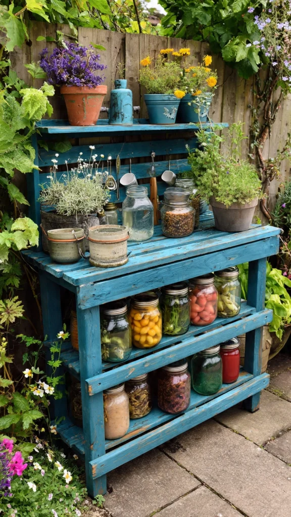 Blue Tiered Mud Kitchen with Mason Jar Decor
