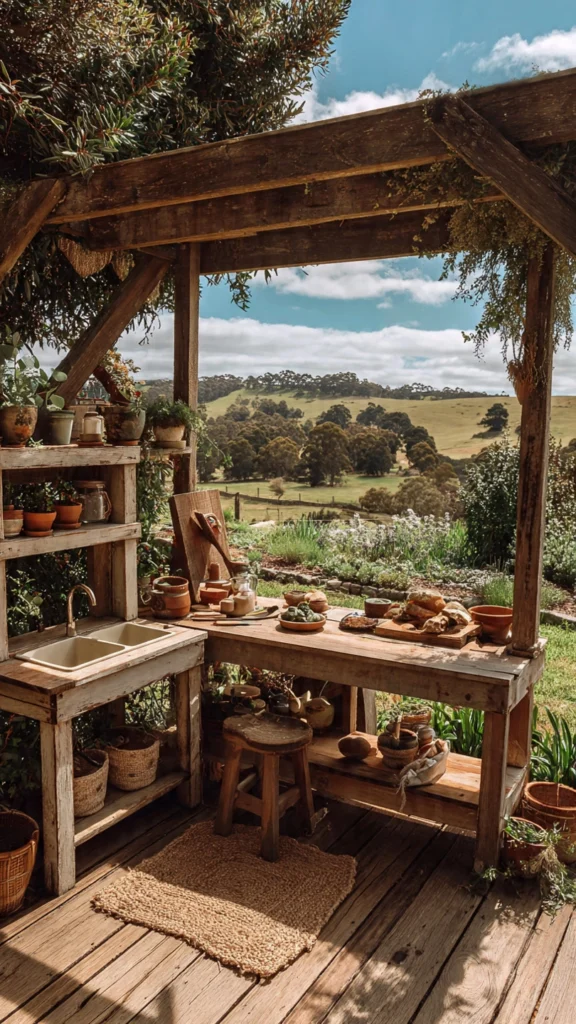 Country Farmhouse Mud Kitchen with Scenic Views