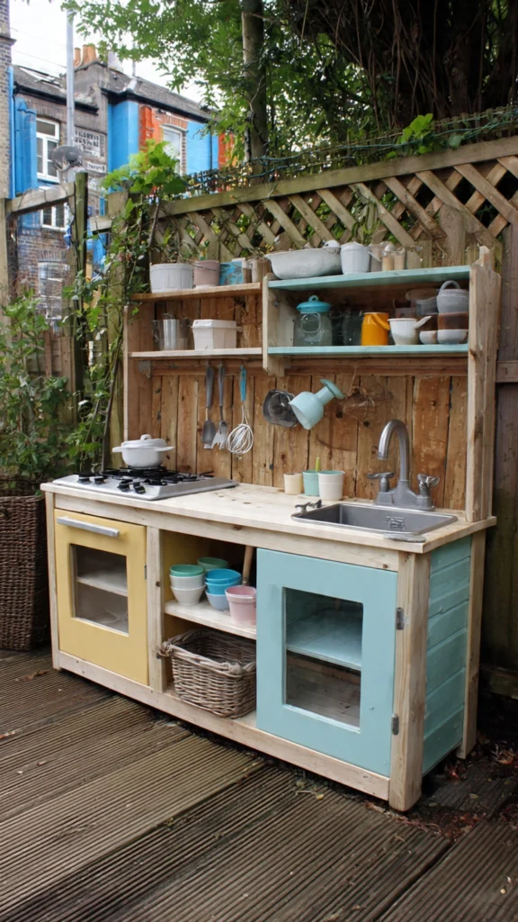 Mud Kitchen with Soft Pastels and Modern Touches