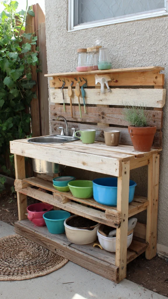 Simple Pallet Wood Mud Kitchen with Homemade Vibes