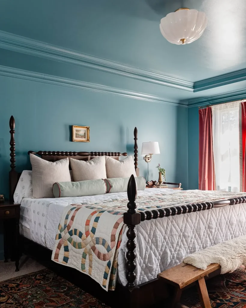 Classic Blue Bedroom with Vintage Quilt