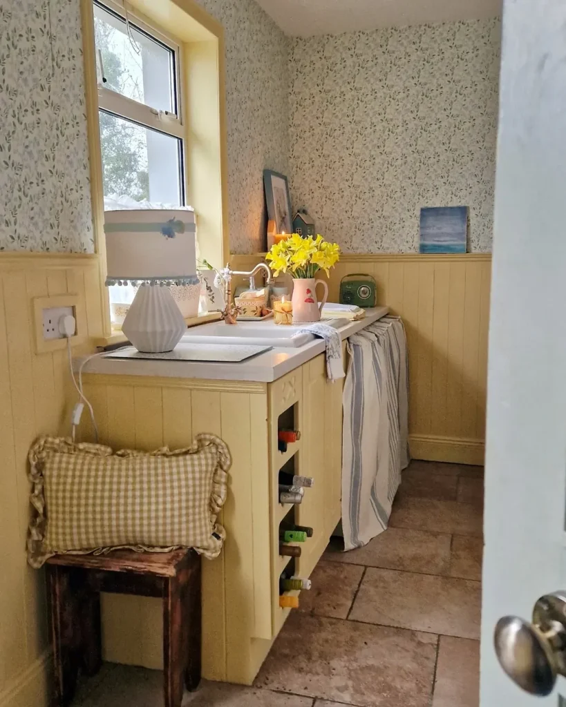 French-Inspired Butter Yellow Kitchen with Blue-Green Accent
