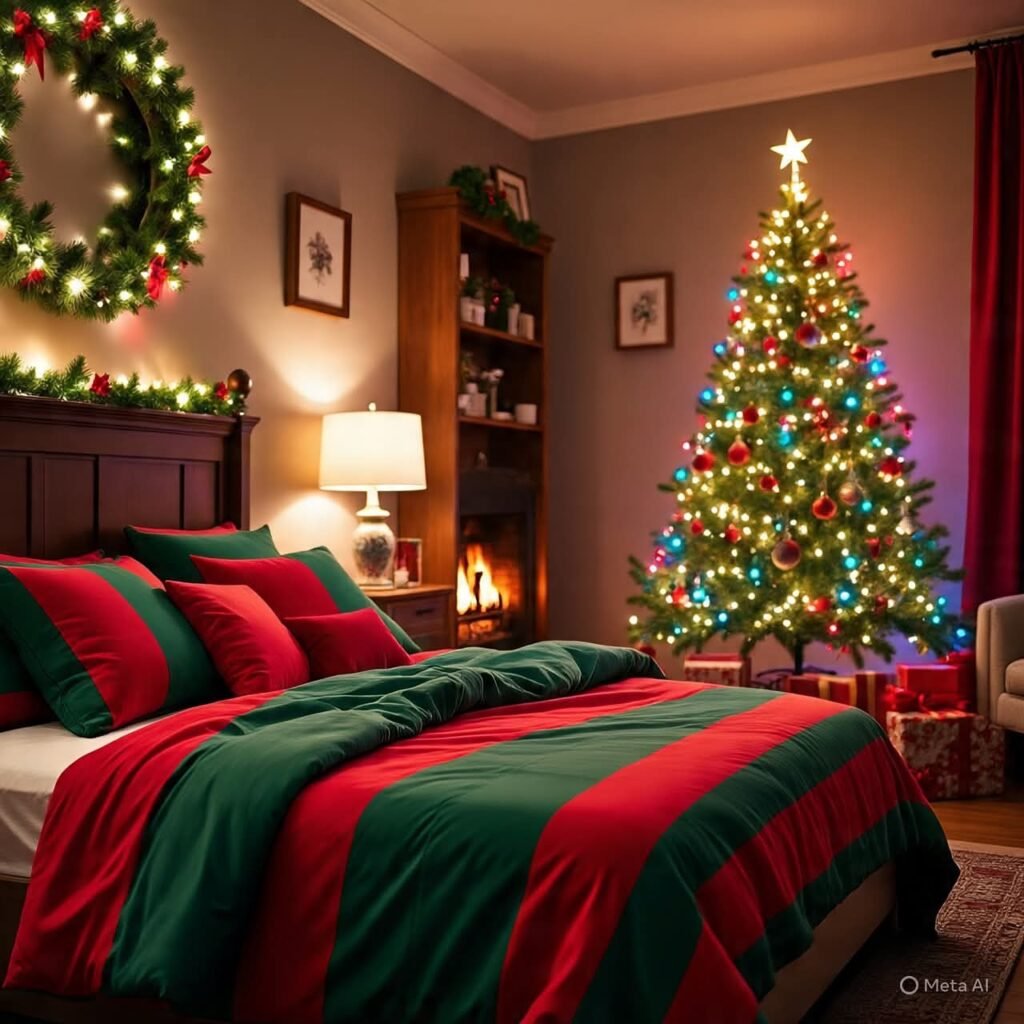 Classic Red and Green Holiday Bedroom