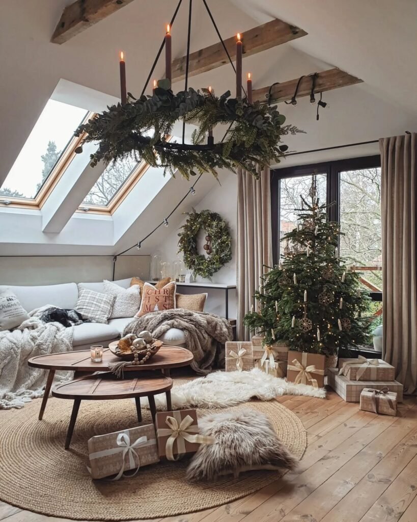 Cozy Attic Christmas Living Room