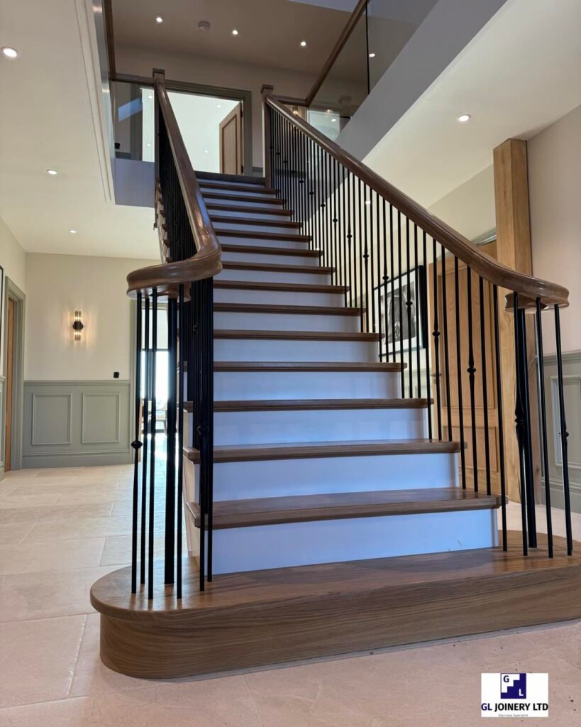 Warm Wood Center Staircase