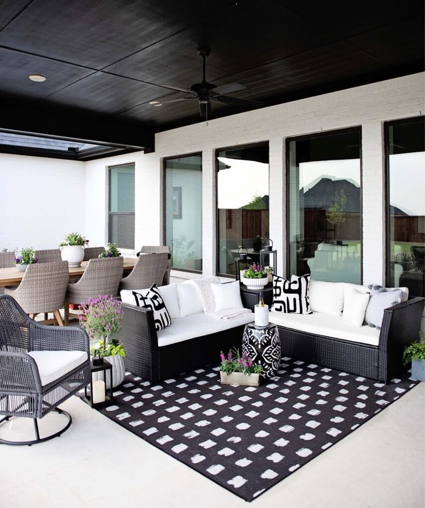Black Statement Patio Rug