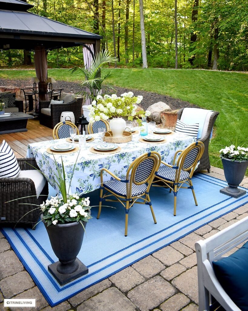 Blue Dining Patio Rug
