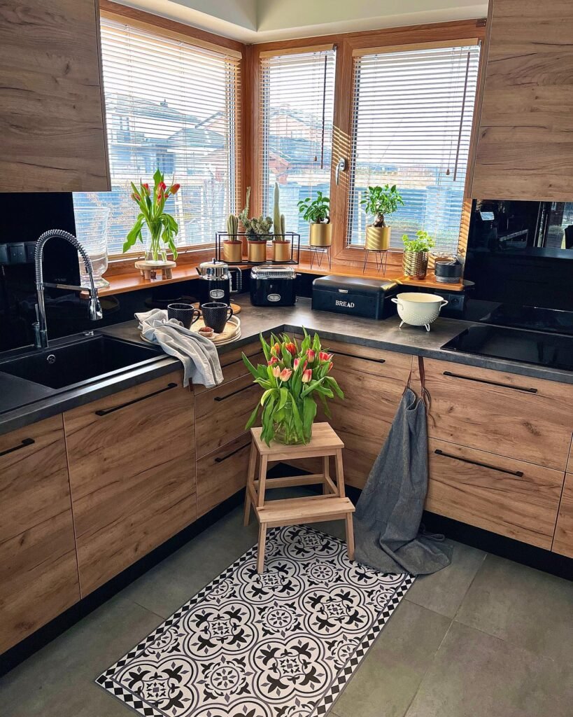 Corner Wood Kitchen Setup