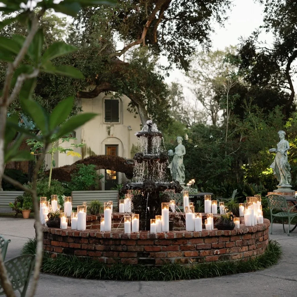Outdoor Fountain Candle Scene