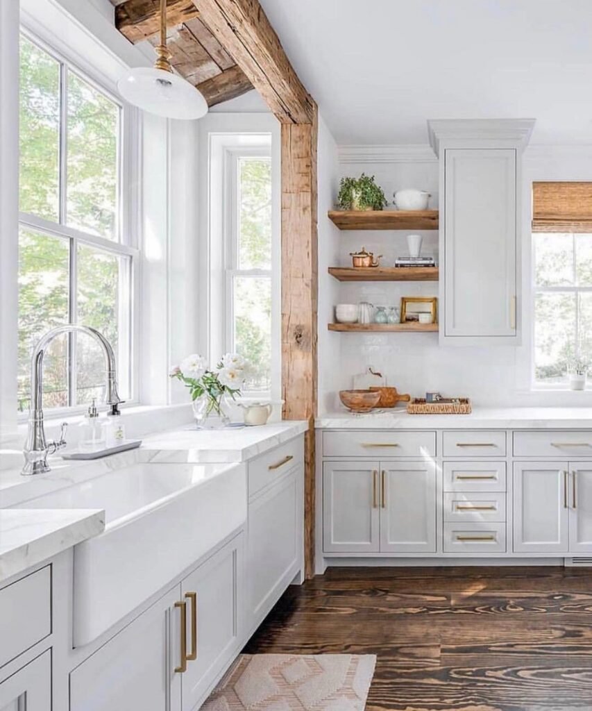 Rustic Beam With Shelves
