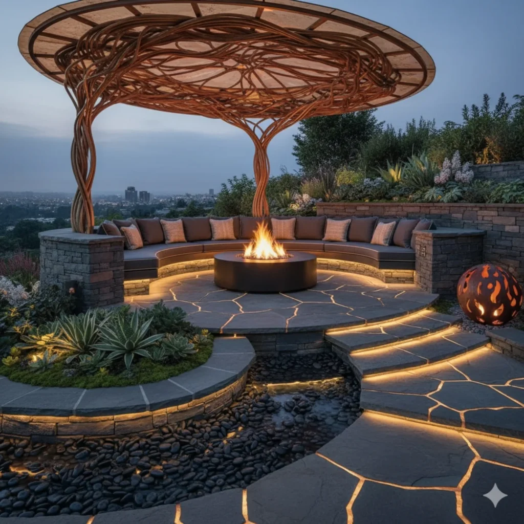 Sculptural Fire Lounge Design