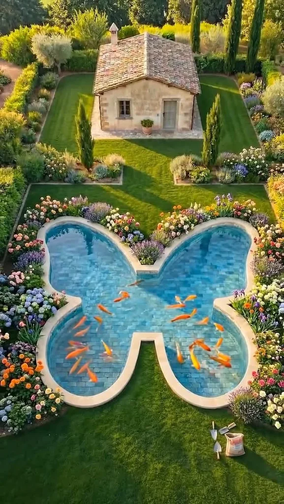 Symmetrical Garden Pond Layout