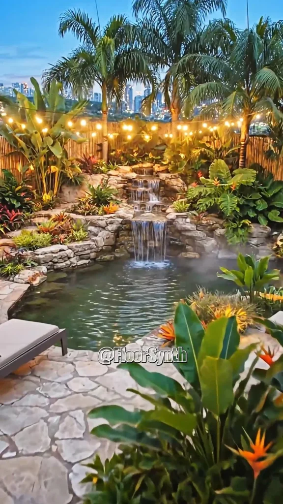 Tropical Backyard Waterfall Escape