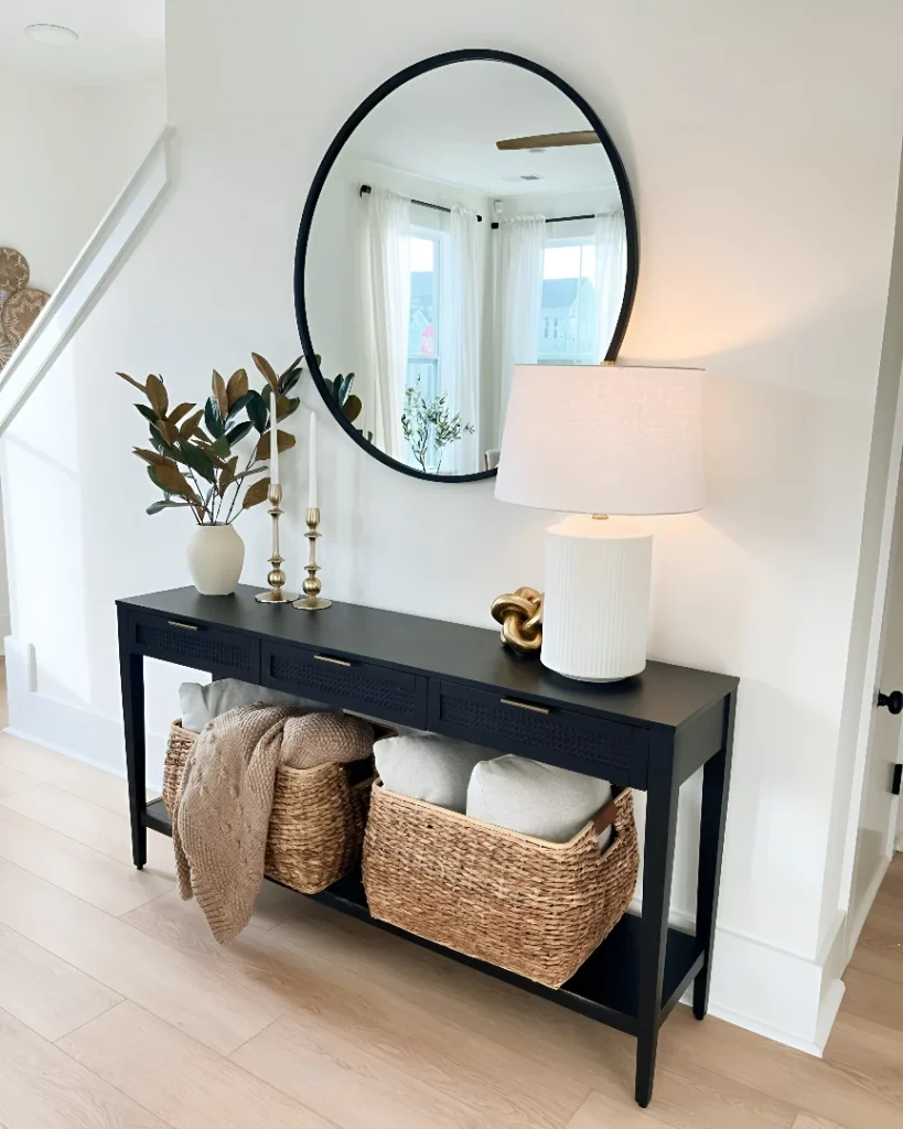 Black Table With Baskets