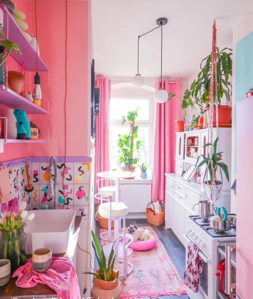 Bright Pink Small Kitchen
