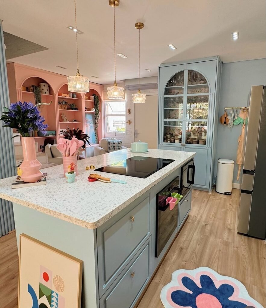 Elegant Pastel Island Kitchen