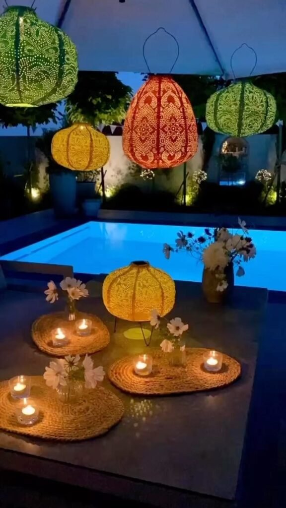 Colorful Poolside Lanterns