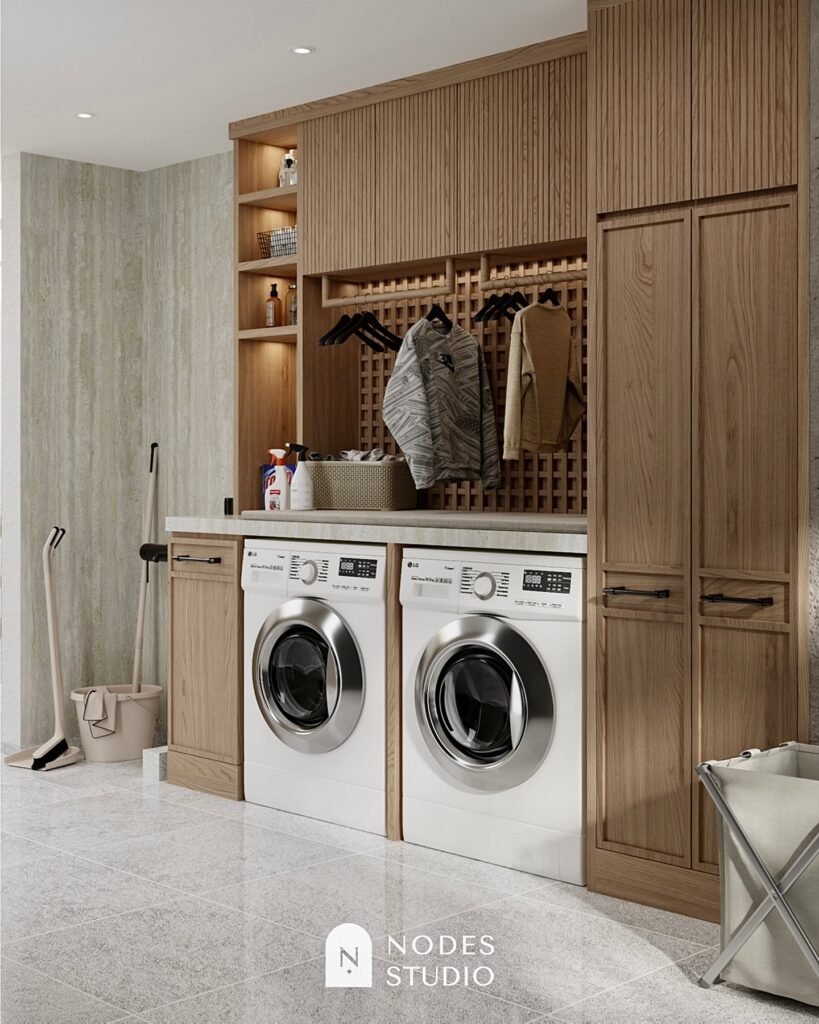 Natural Wood Laundry Wall