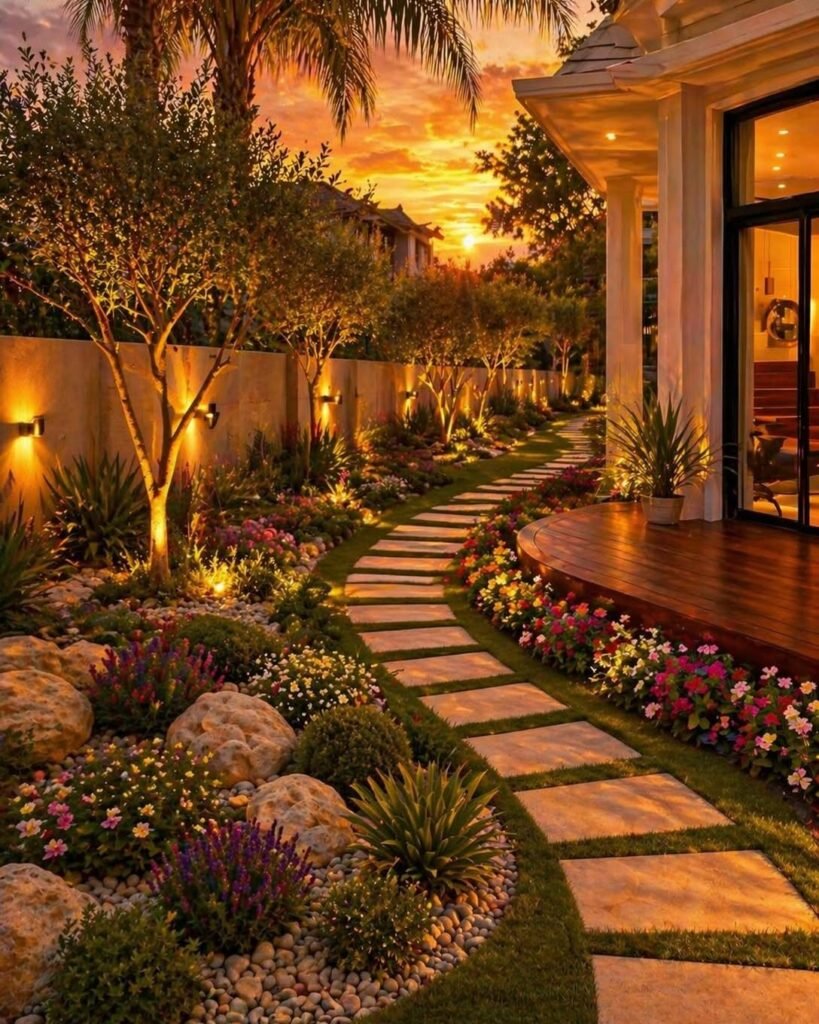 Evening Lighted Garden Path