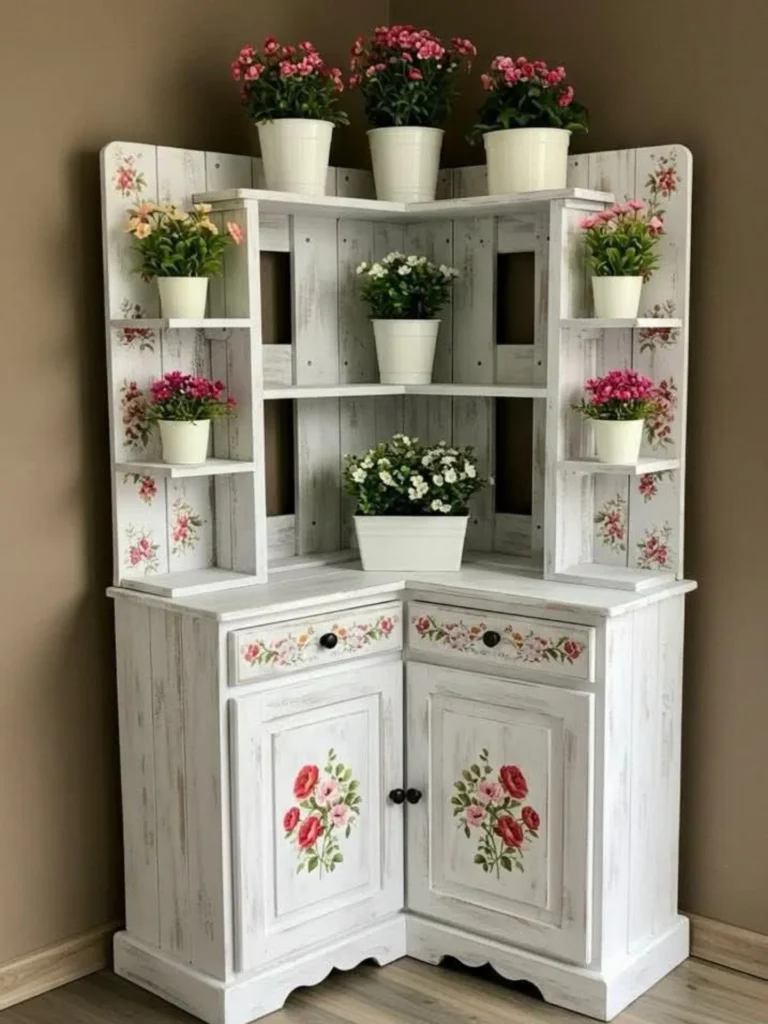 Floral Corner Cabinet