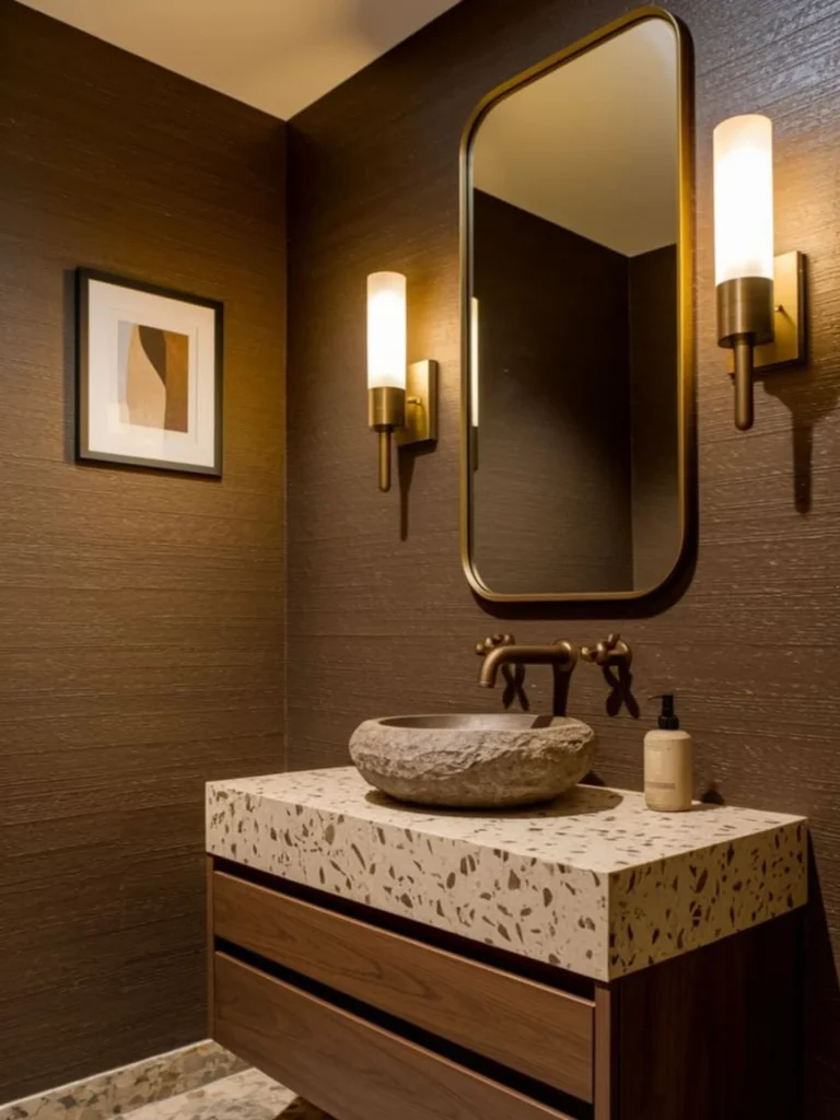 Framed Mirror With Sconces