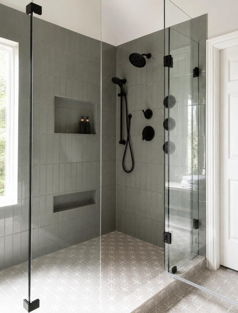 Soft Green Tile Shower