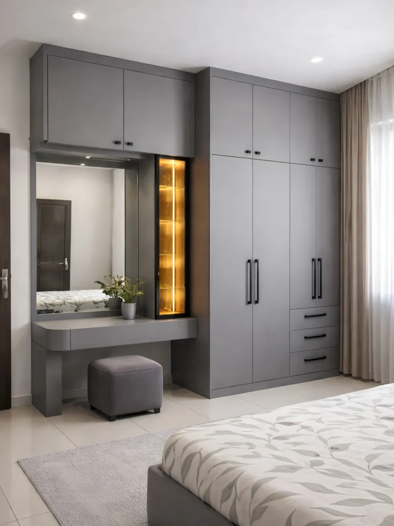 Gray Wardrobe With Vanity
