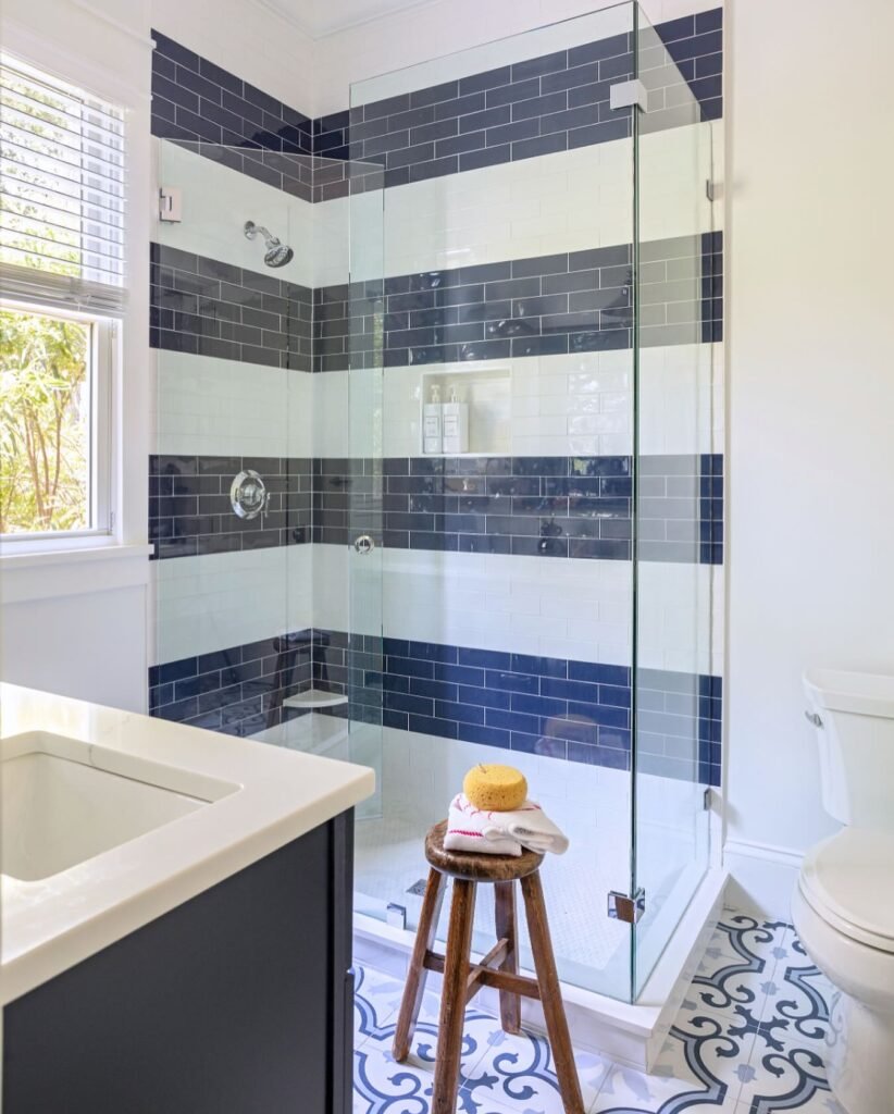 Navy Stripe Shower Tiles