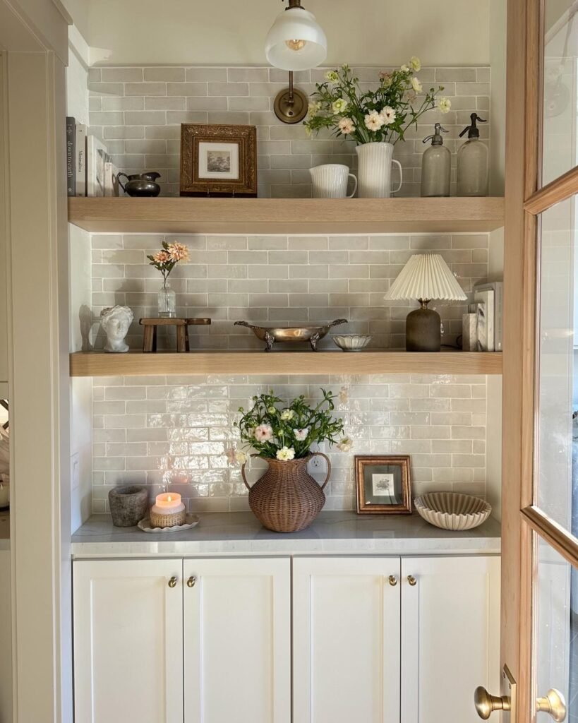 Neutral Kitchen Shelf Styling