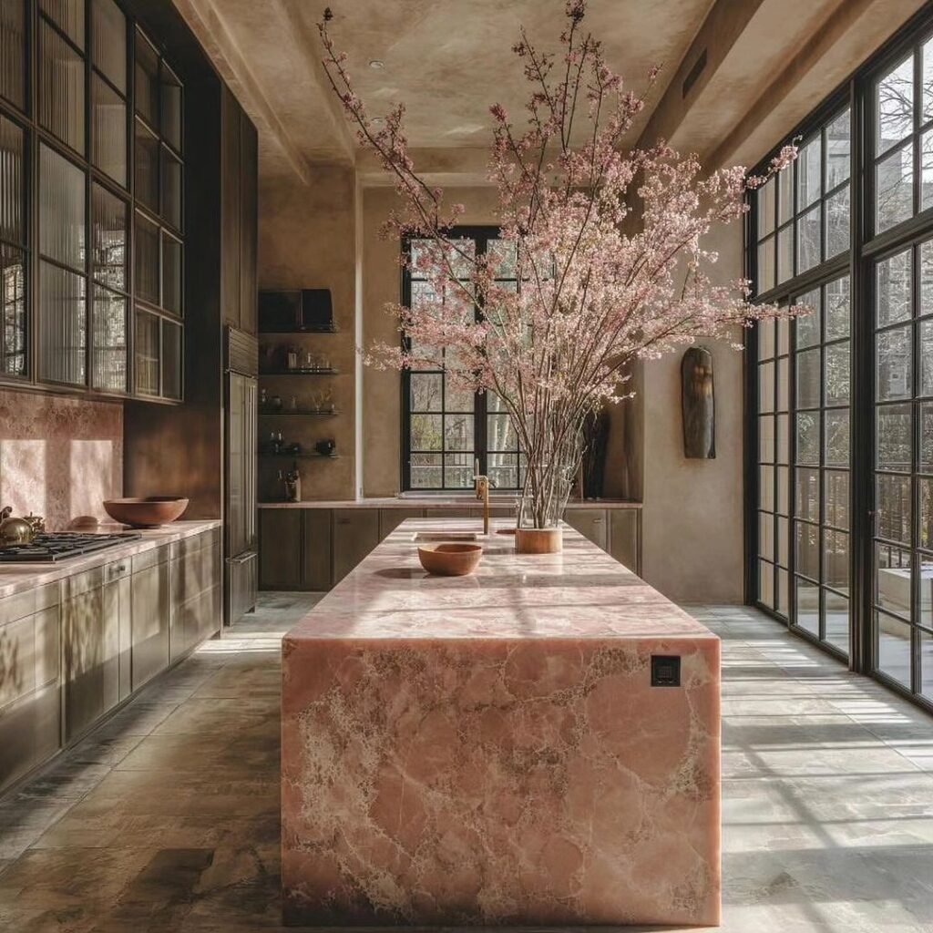 Pink Marble Kitchen Island