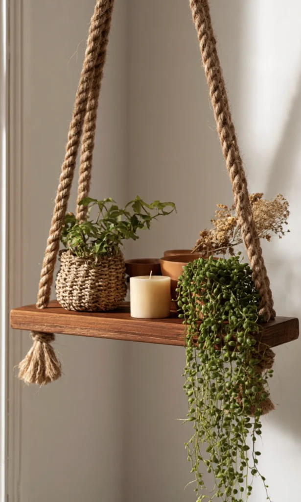 The Boho Hanging Rope Shelf
