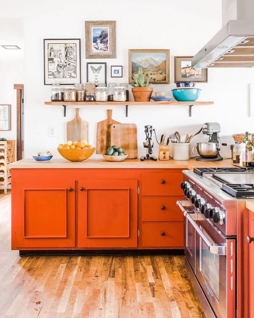 Try Rustic Orange Lower Cabinets