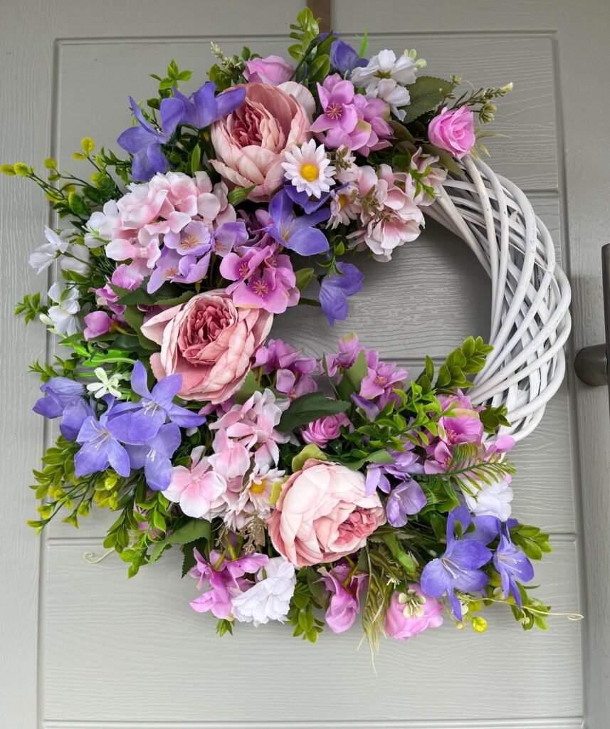 White Wicker Floral Wreath