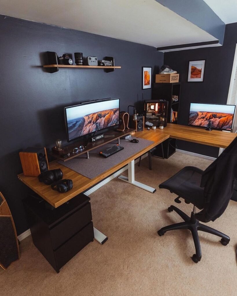 Wood Desk Gaming Setup