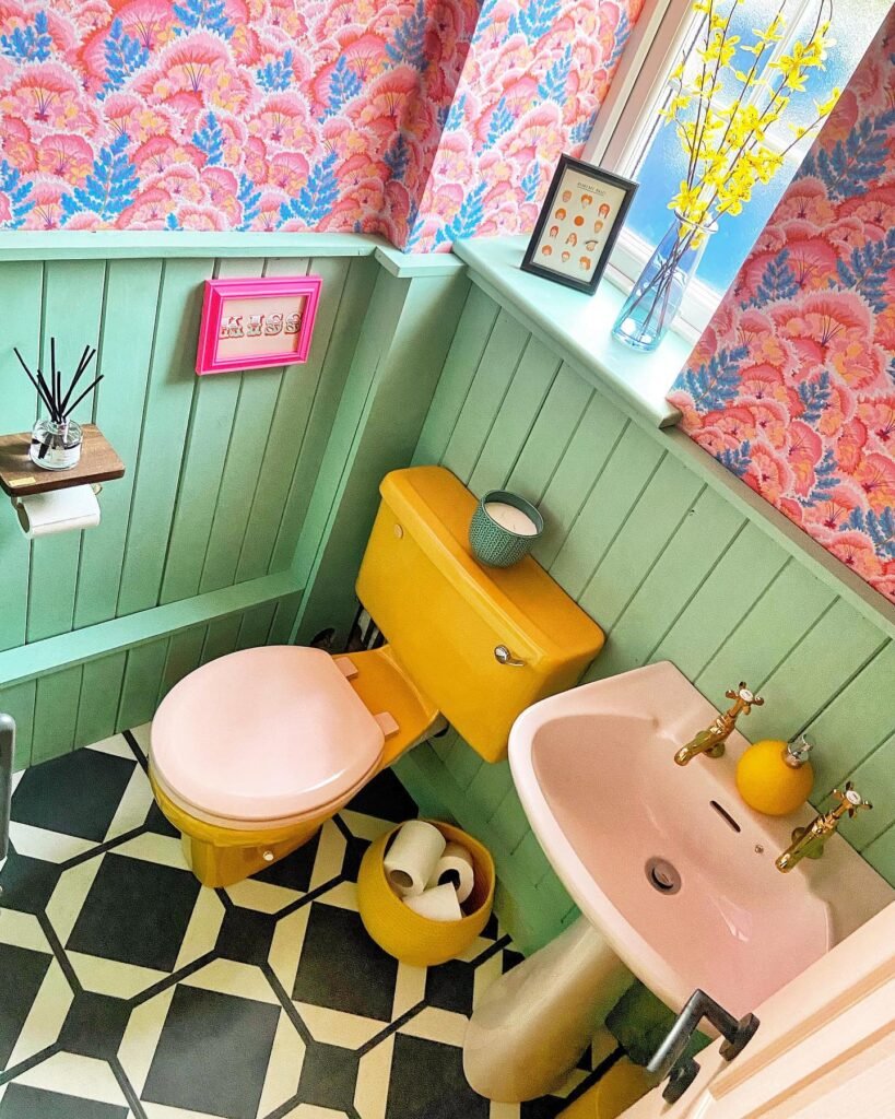 Yellow Pink Powder Room