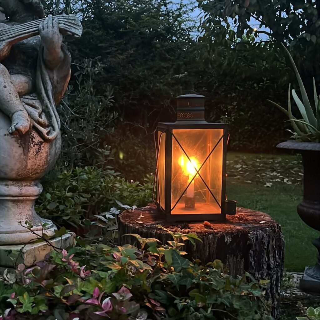 Rustic Stump Lantern Display