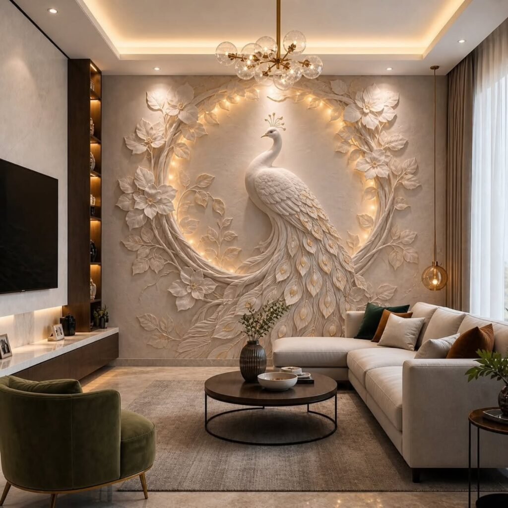 Elegant Peacock Feature Wall