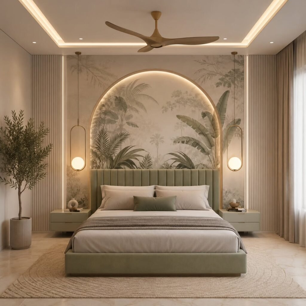 Modern Botanical Green Bedroom