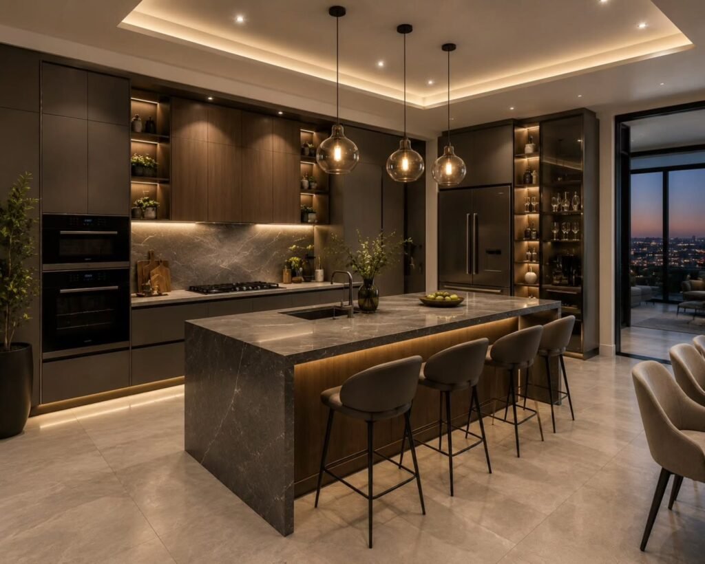 Moody Modern Entertaining Kitchen