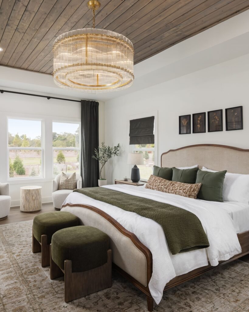 Olive Accents With White Bedding
