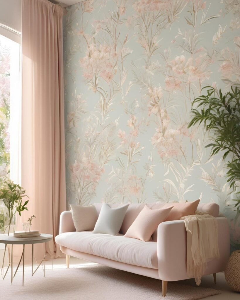 Airy Pastel Floral Living Room