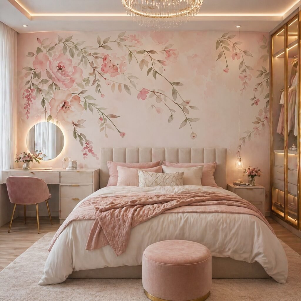 Blush Watercolor Flower Mural