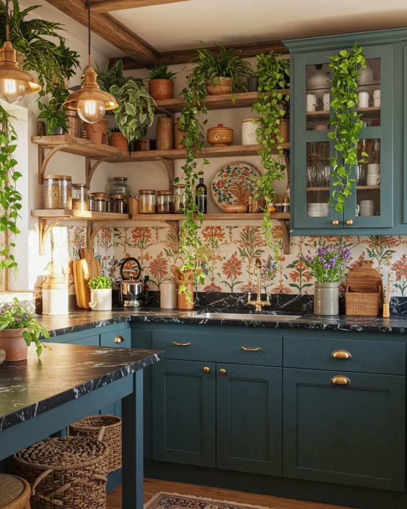 Botanical Teal Kitchen