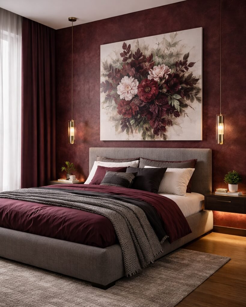 Burgundy Floral Feature Wall