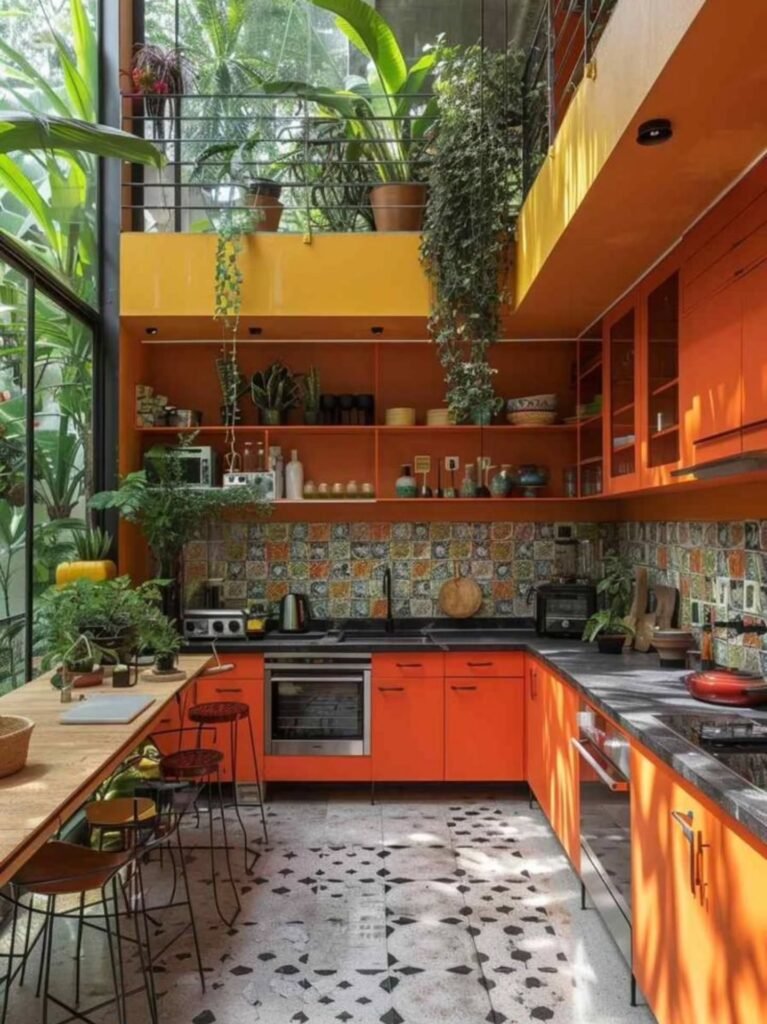 Burnt Orange Greenhouse Kitchen