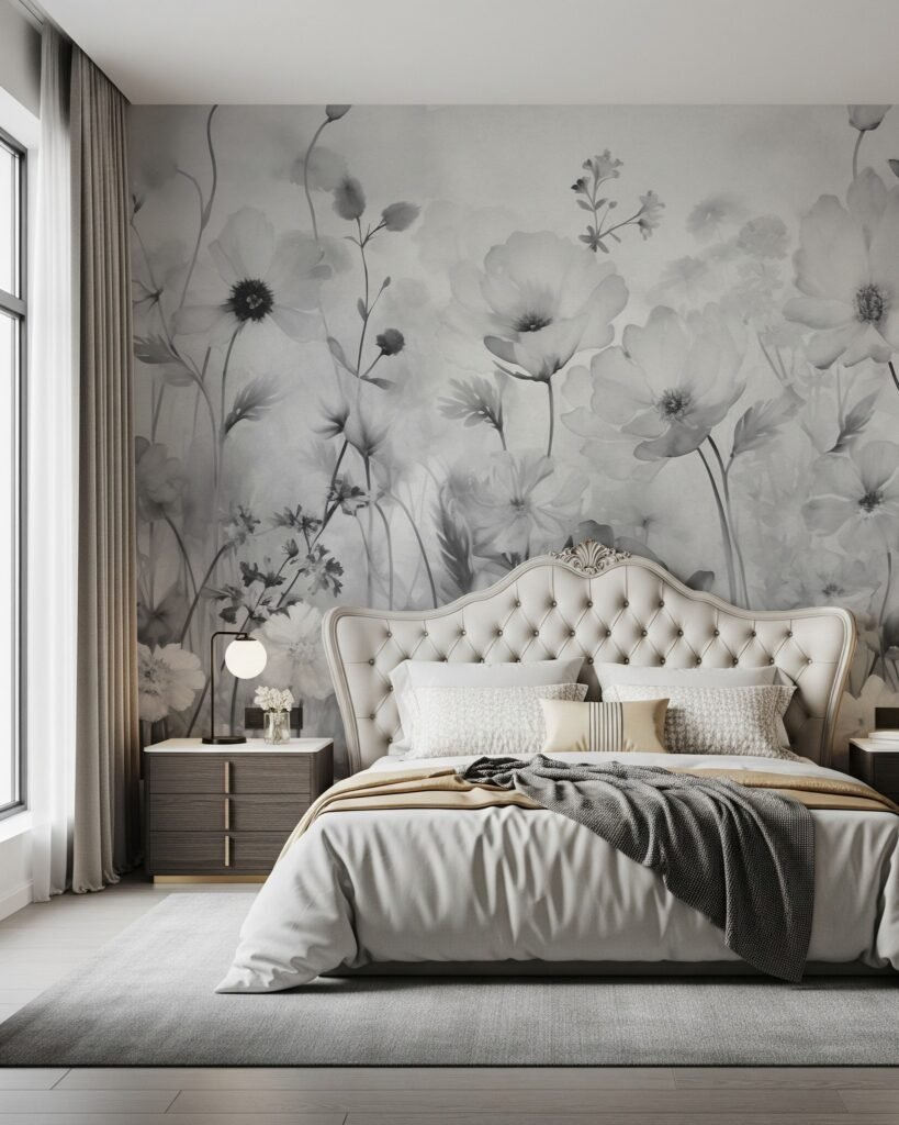 Elegant Grayscale Floral Mural