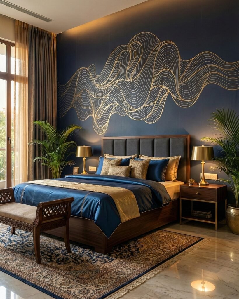 Navy Wall With Gold Lines
